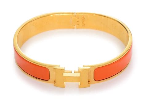 hermes orange enamel bangle bracelet